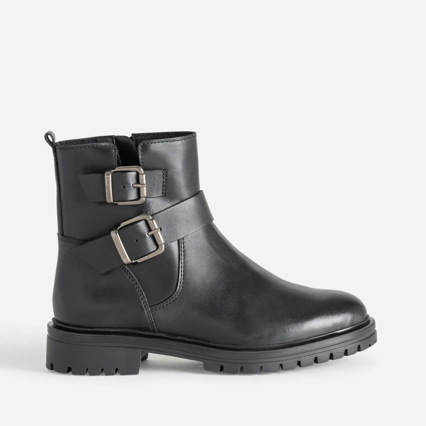 Boots TEXTO noir en cuir deux boucles
