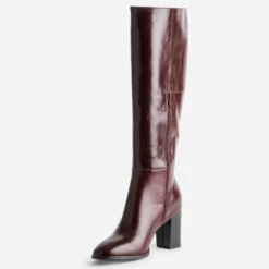 Botte bordeaux cuir à talon