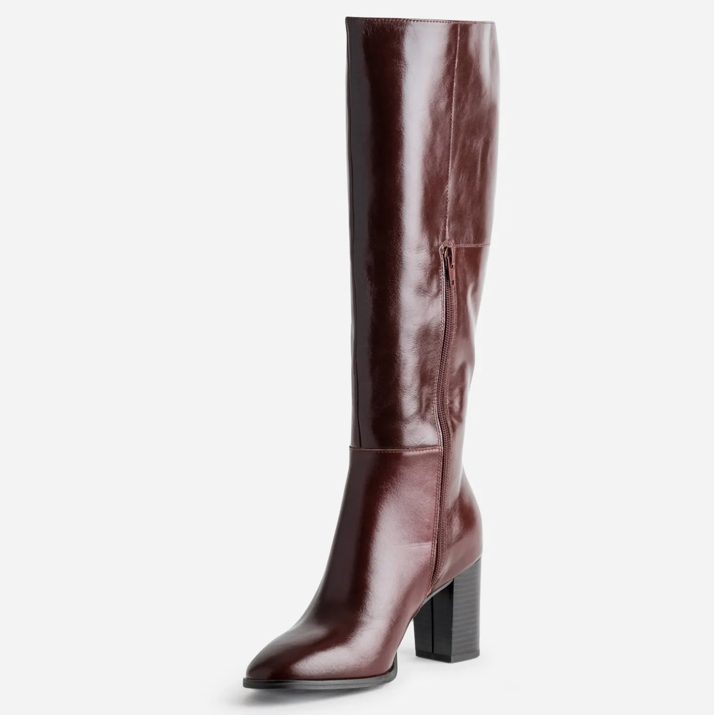 Botte bordeaux cuir à talon