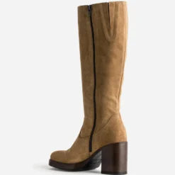 Botte camel cuir velours esprit rétro
