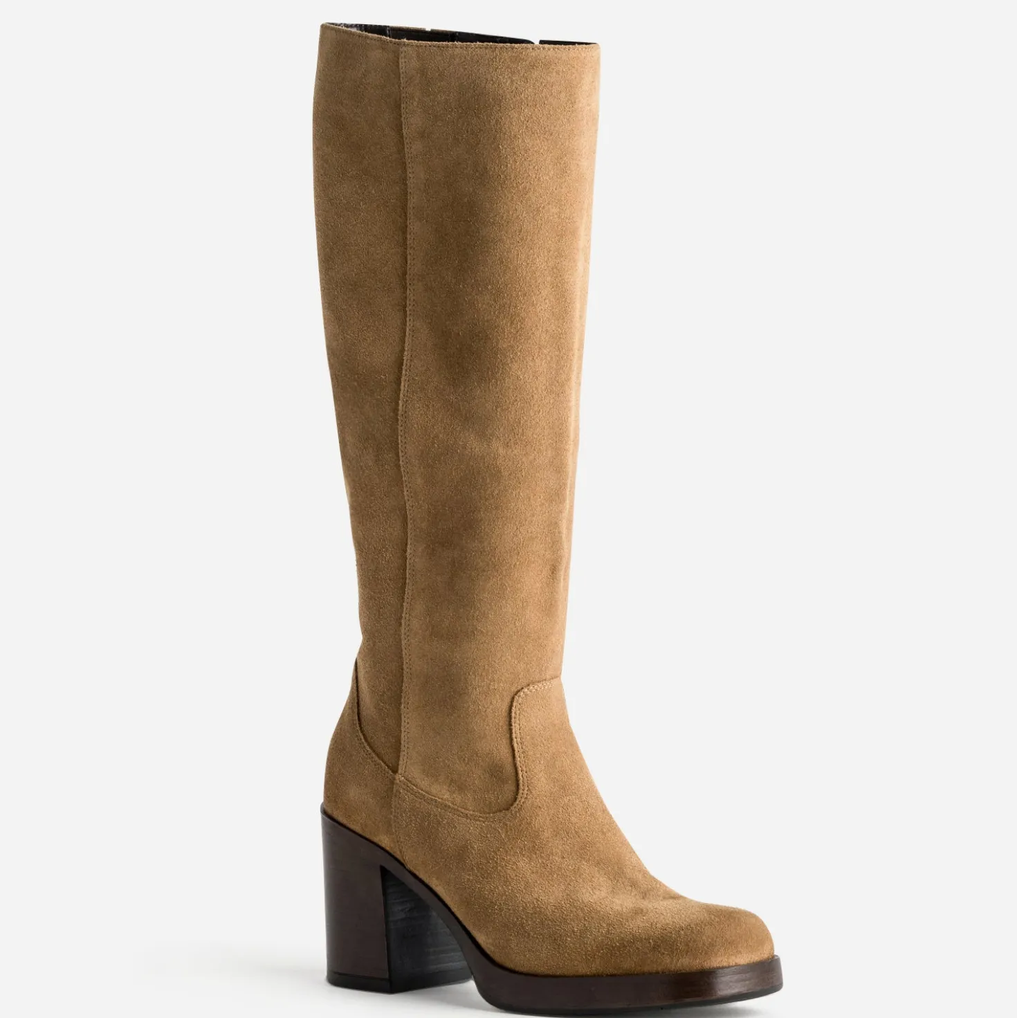 Botte camel cuir velours esprit rétro