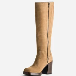 Botte camel cuir velours esprit rétro