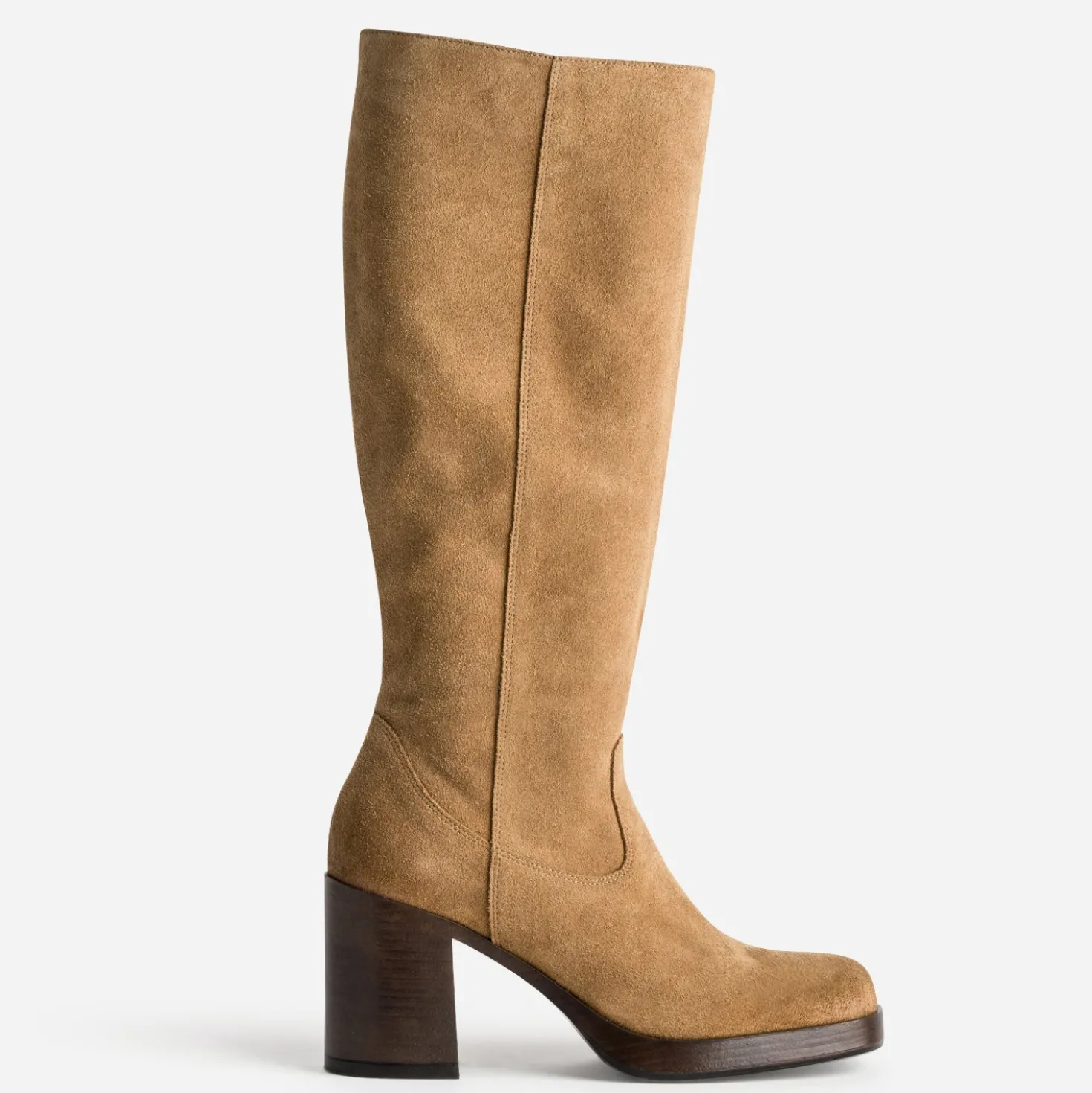 Botte camel cuir velours esprit rétro