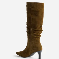Botte camel cuir velours tige froncée
