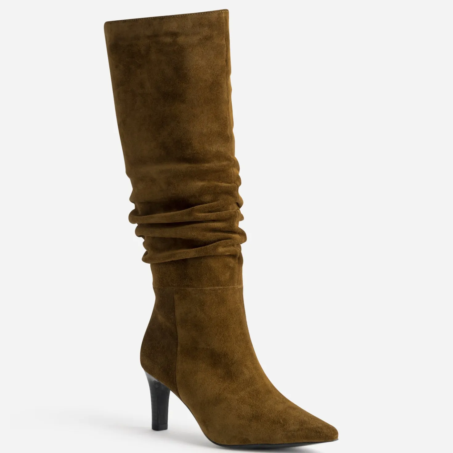 Botte camel cuir velours tige froncée