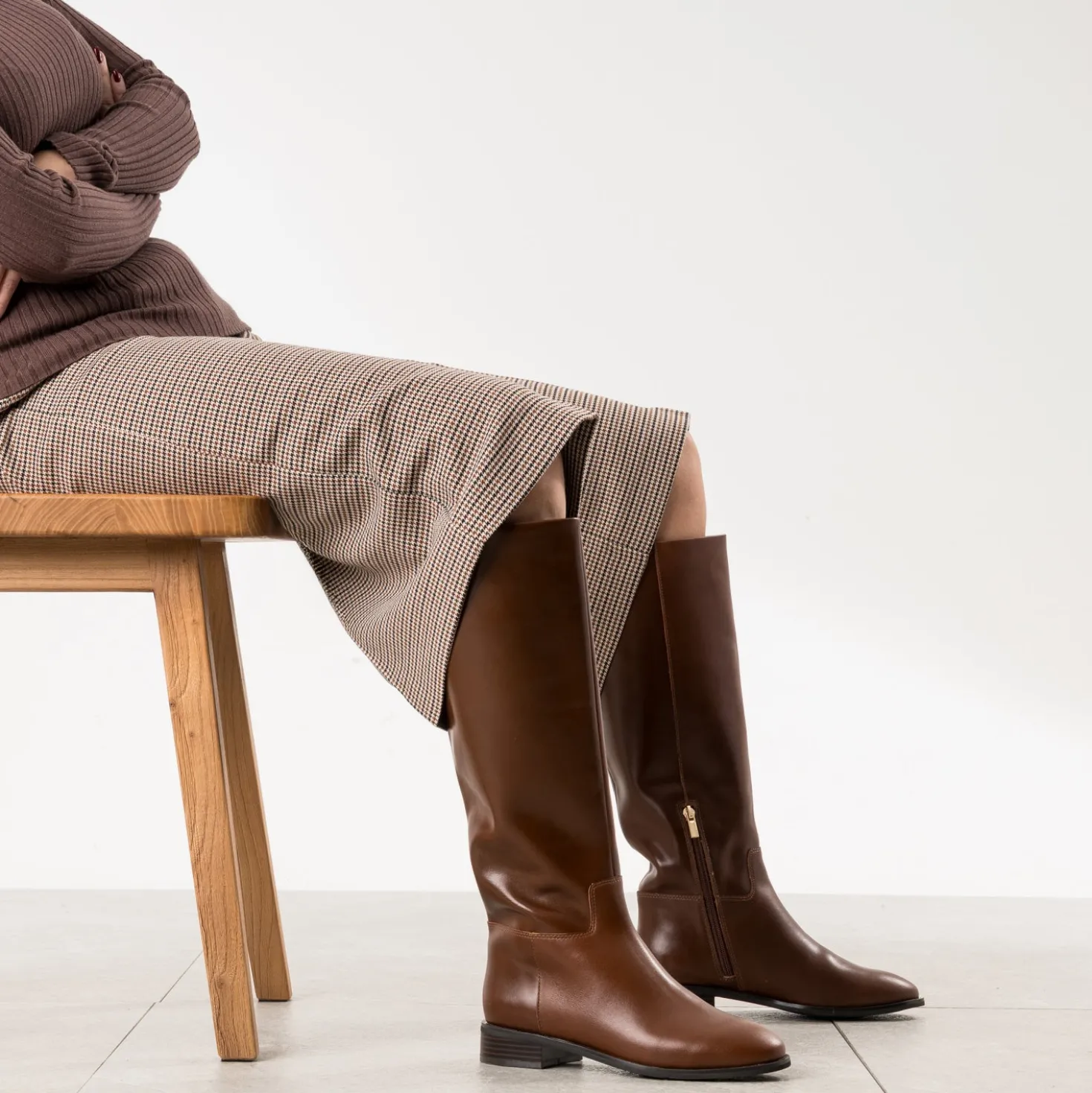 Botte cavalière camel cuir