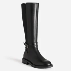 Botte cavalière noire cuir bi-matière