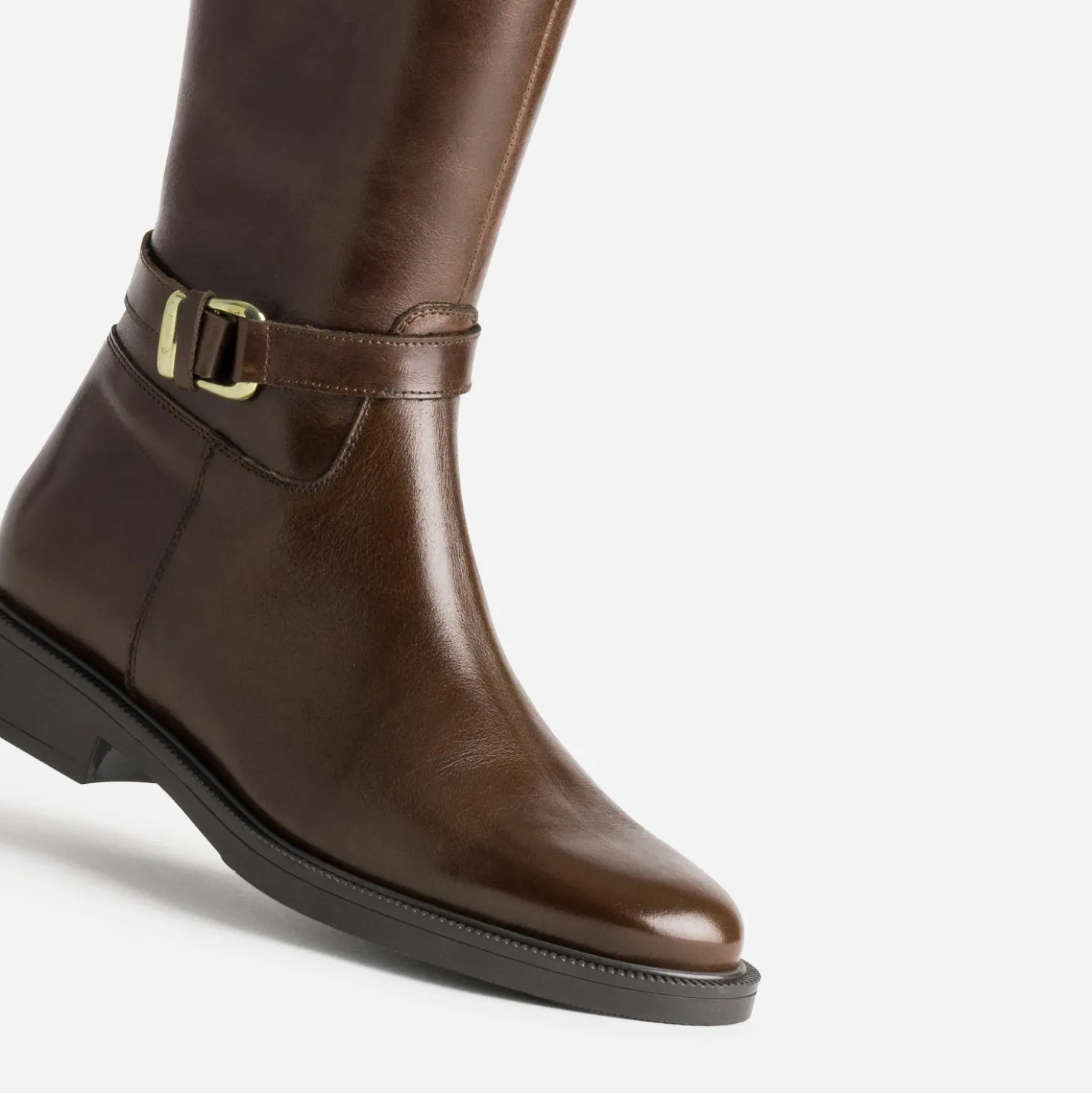 Botte cognac cuir pour mollet fin