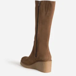 Botte compensée taupe cuir velours