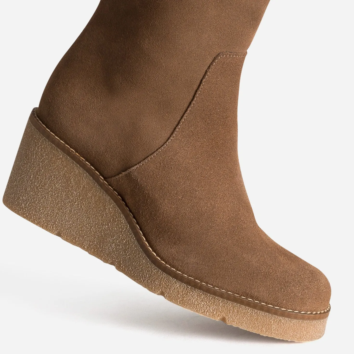 Botte compensée taupe cuir velours