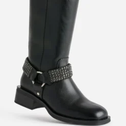 Botte de motard TEXTO noire bride à strass