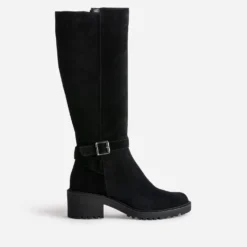 Botte esprit motard noire cuir velours