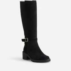 Botte esprit motard noire cuir velours