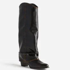 Botte fourreau marron effet patiné
