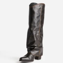 Botte fourreau marron effet patiné