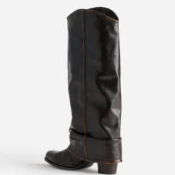 Botte fourreau marron effet patiné