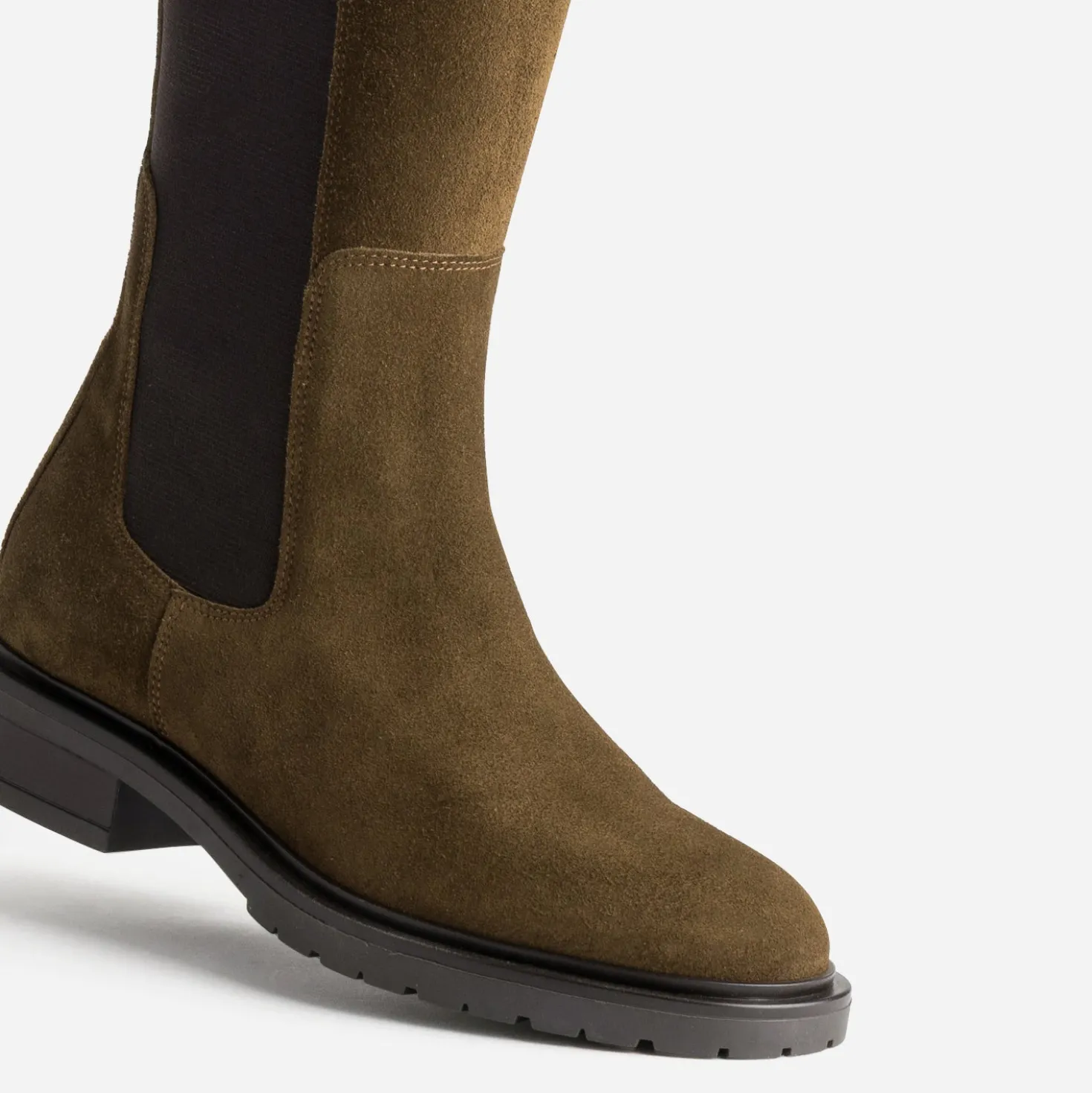 Botte marron cuir velours tige élastiquée