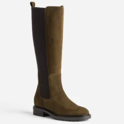 Botte marron cuir velours tige élastiquée