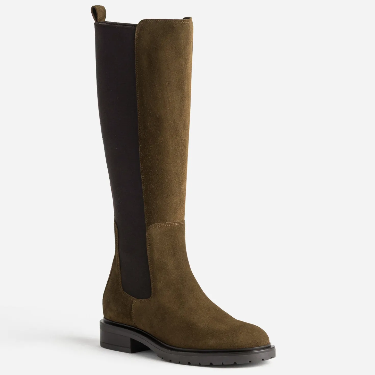Botte marron cuir velours tige élastiquée