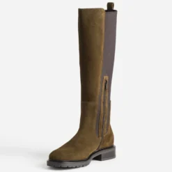 Botte marron cuir velours tige élastiquée