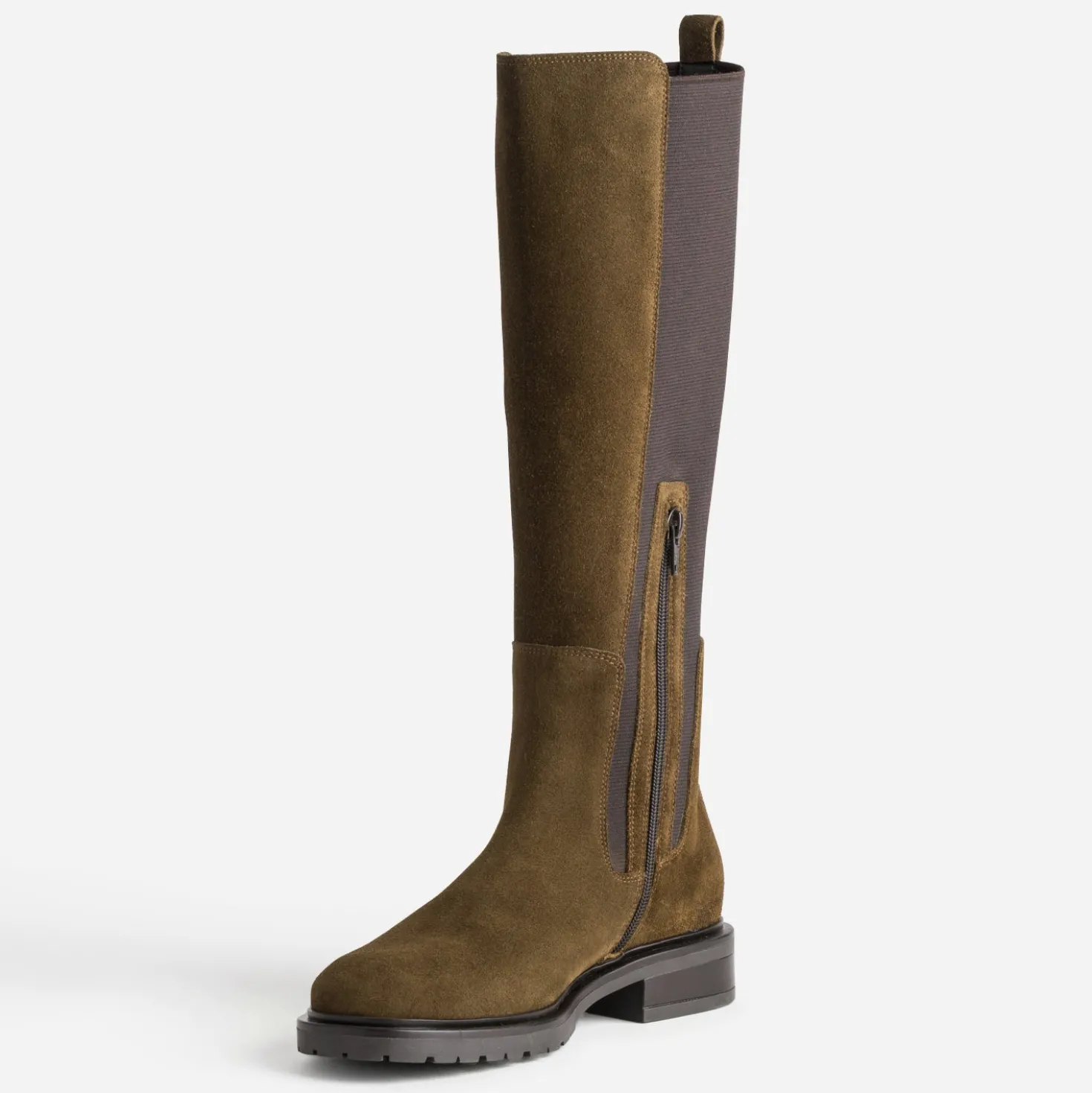 Botte marron cuir velours tige élastiquée