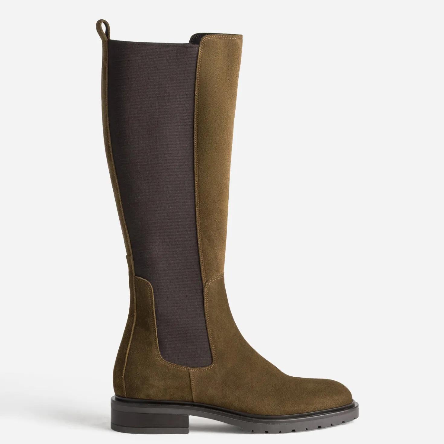 Botte marron cuir velours tige élastiquée