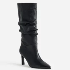 Botte noir cuir drapé