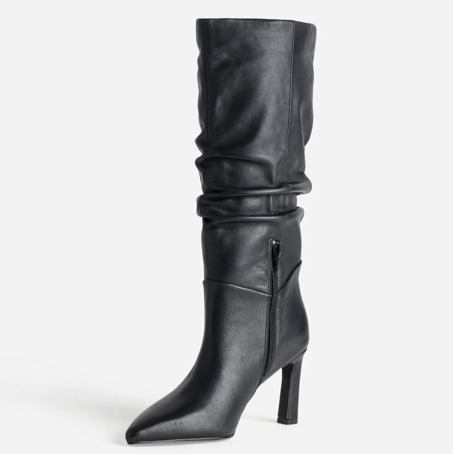 Botte noir cuir drapé