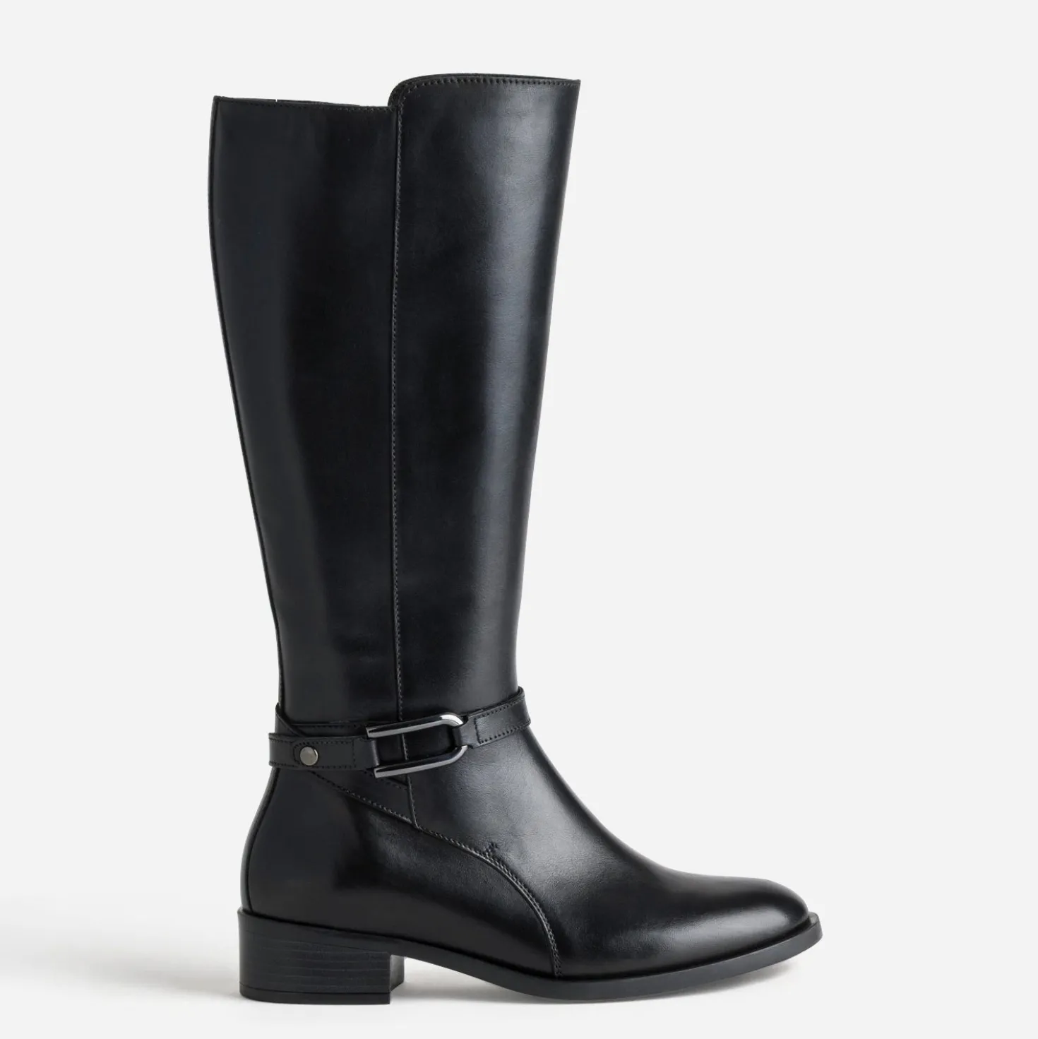 Botte noire cuir décor boucle
