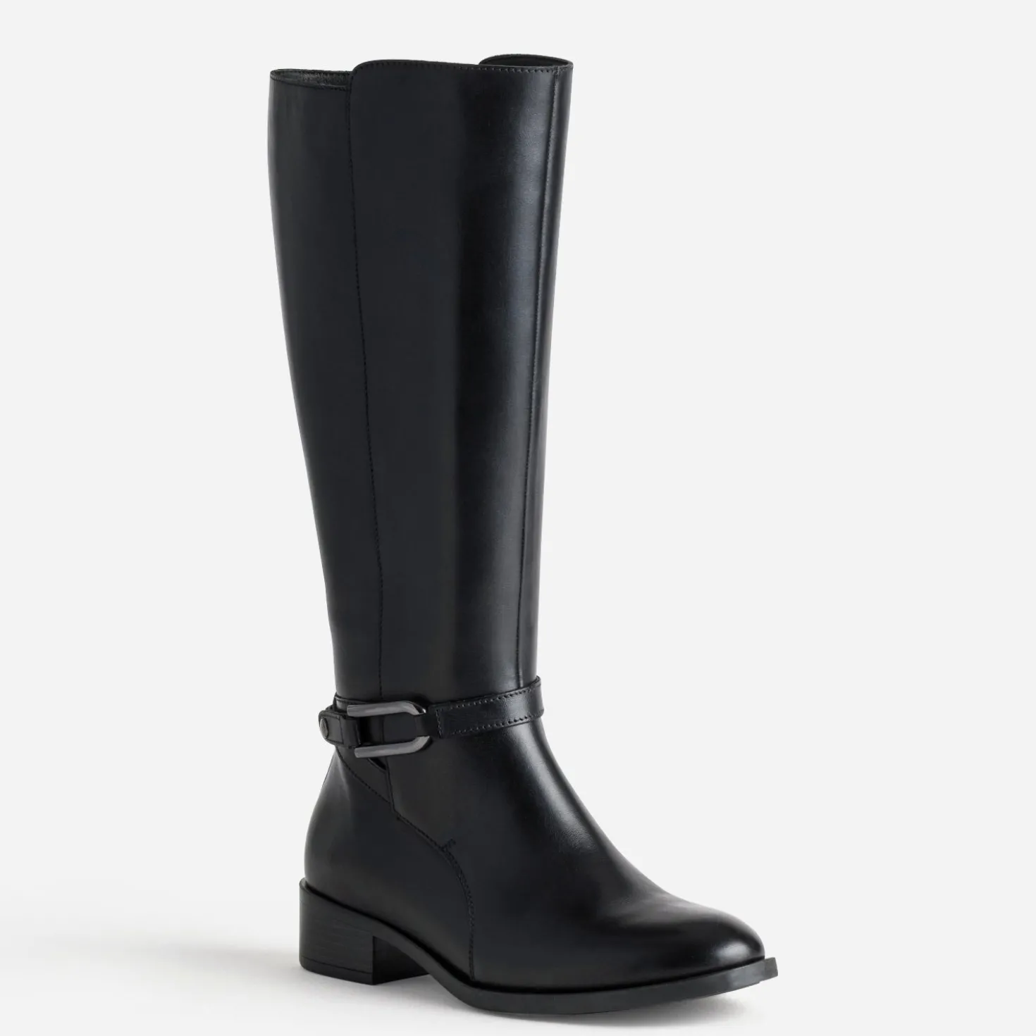 Botte noire cuir décor boucle