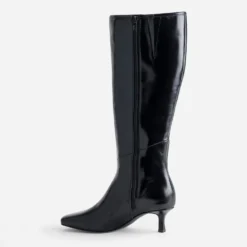 Botte noire cuir kitten-heel