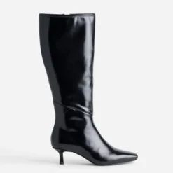 Botte noire cuir kitten-heel