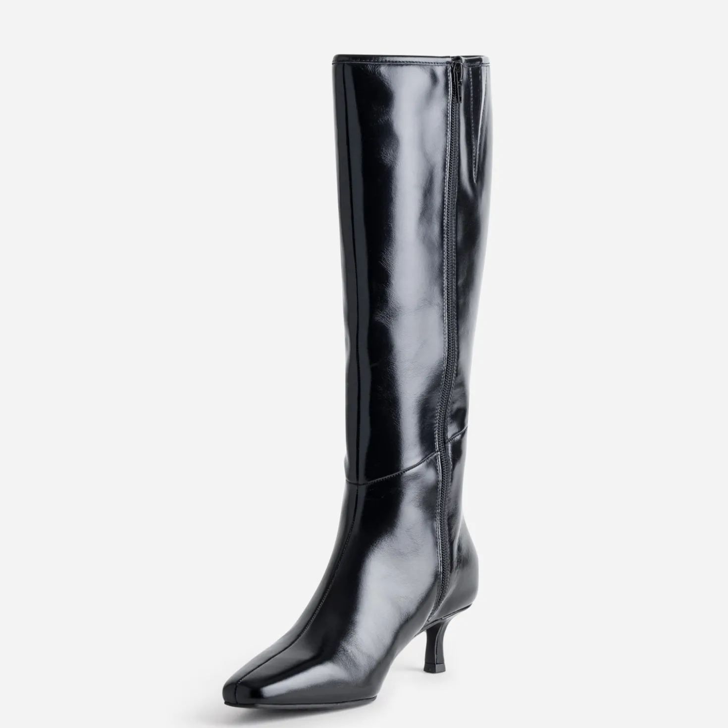 Botte noire cuir kitten-heel