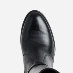 Botte noire cuir tige élastiquée