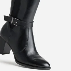 Botte noire cuir tige élastiquée