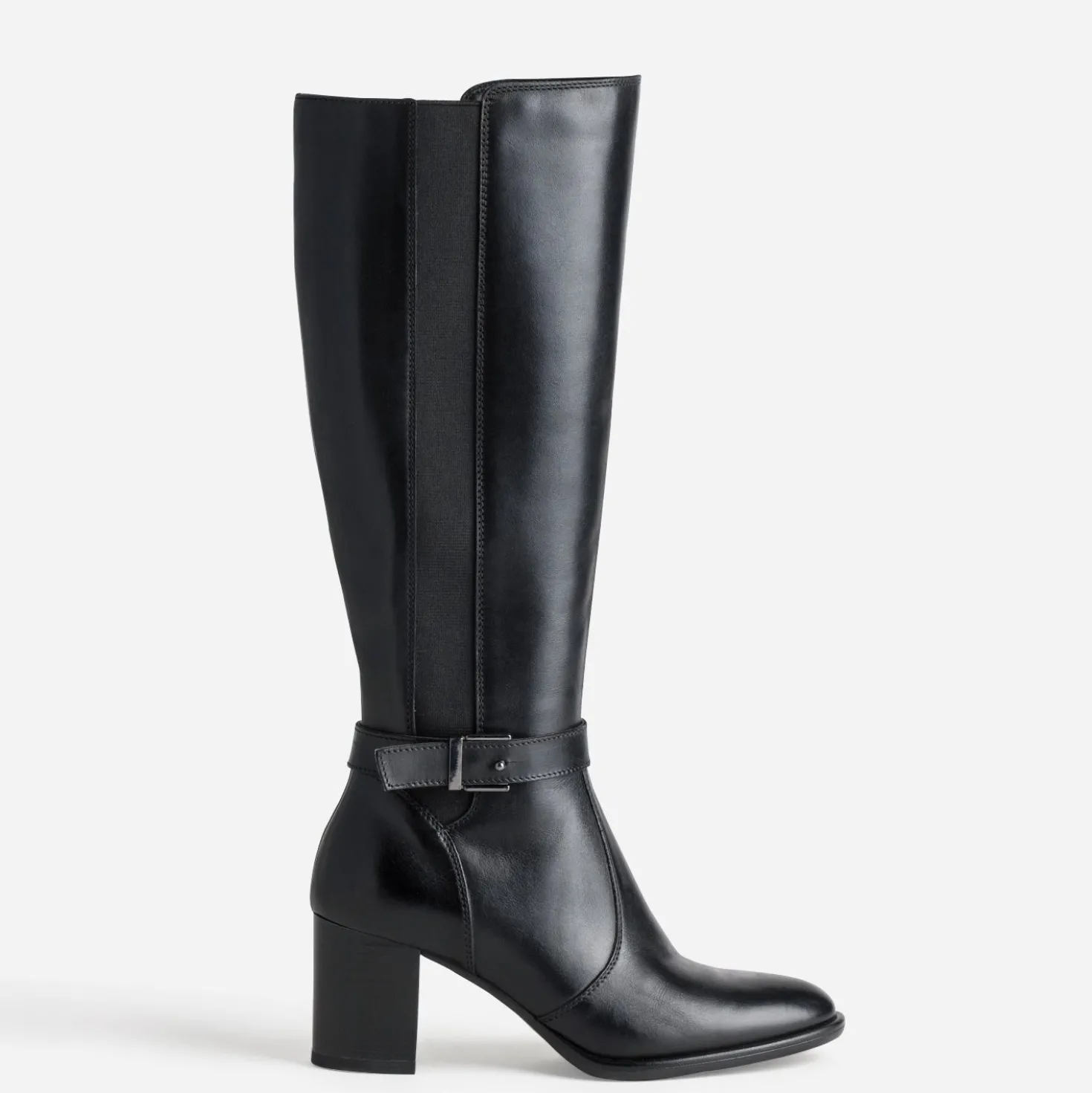 Botte noire cuir tige élastiquée