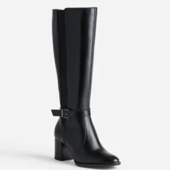 Botte noire cuir tige élastiquée