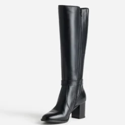 Botte noire cuir tige élastiquée