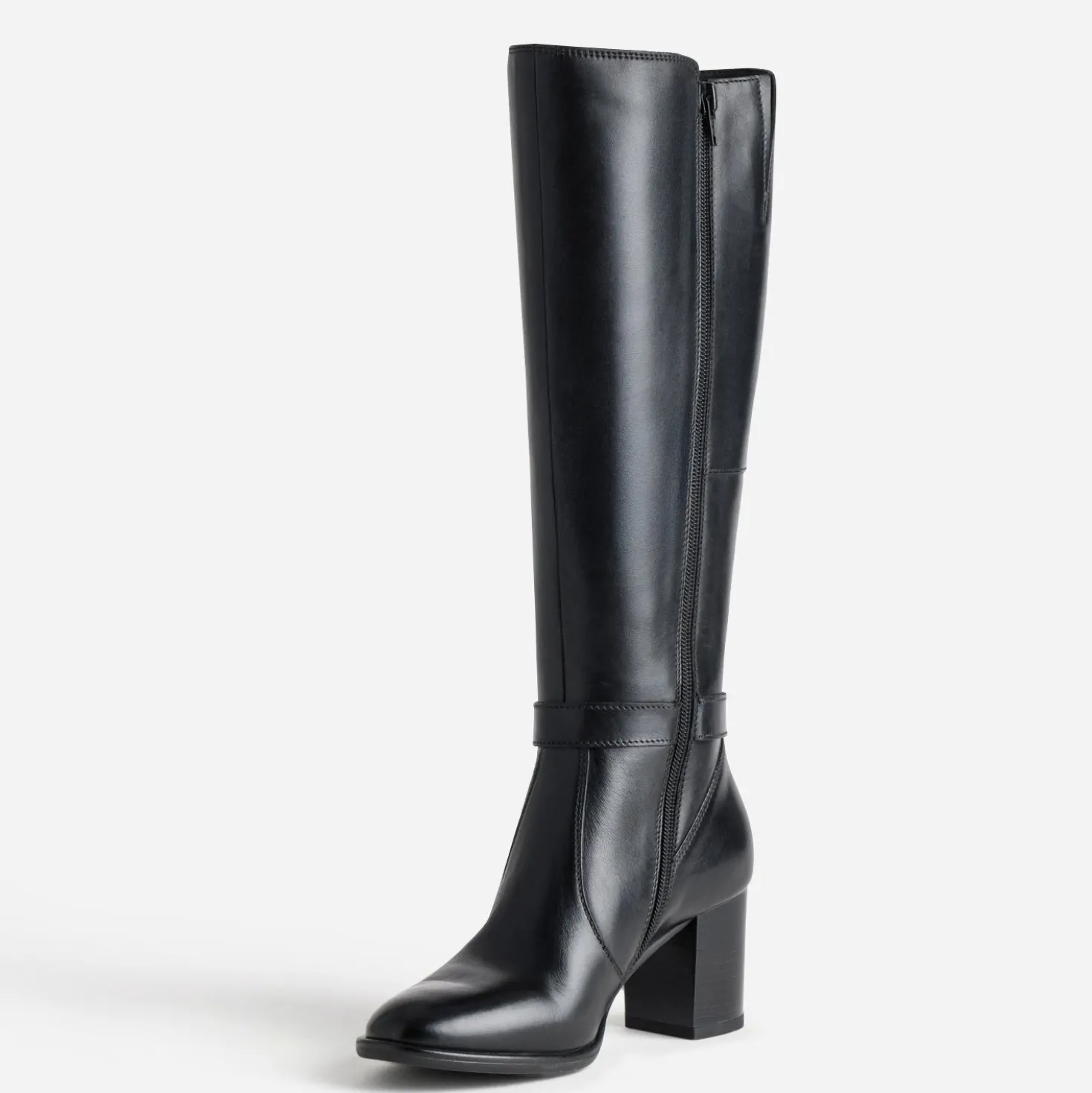 Botte noire cuir tige élastiquée