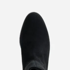 Botte noire cuir velours boucles sur contrefort