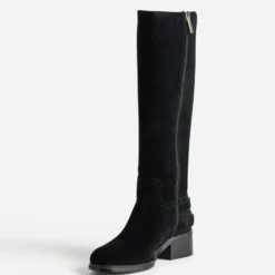 Botte noire cuir velours boucles sur contrefort