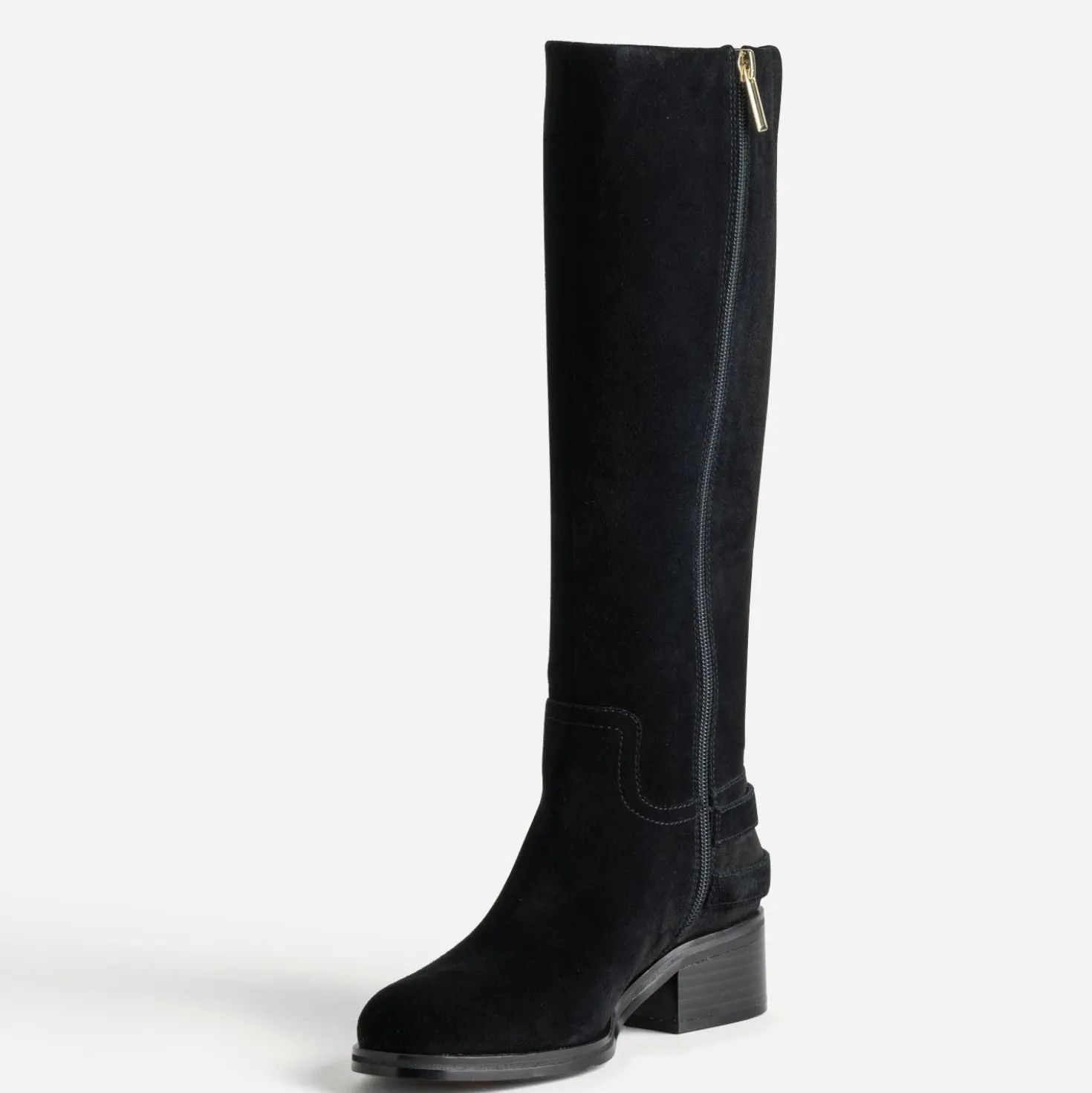 Botte noire cuir velours boucles sur contrefort