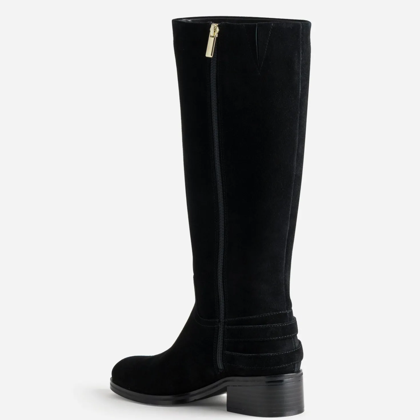 Botte noire cuir velours boucles sur contrefort