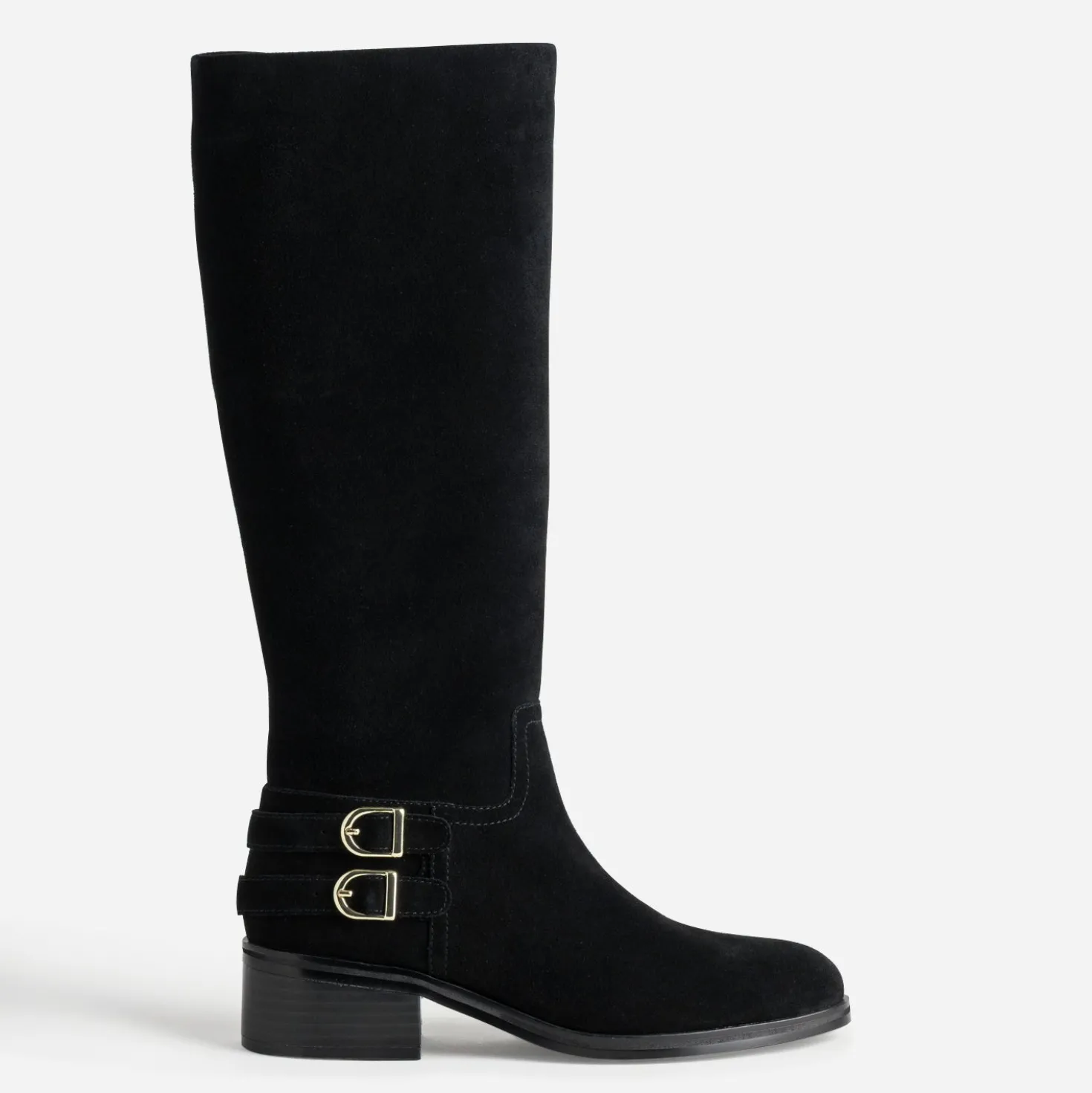 Botte noire cuir velours boucles sur contrefort