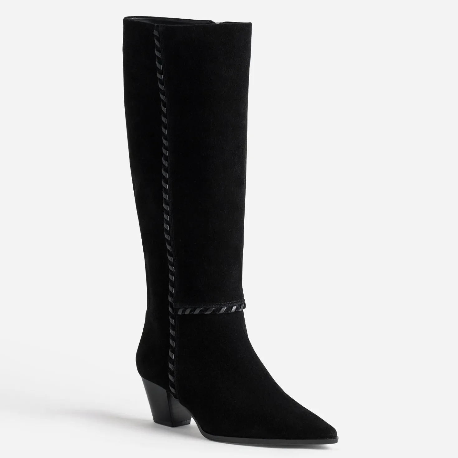 Botte noire cuir velours détail tressage