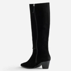 Botte noire cuir velours détail tressage