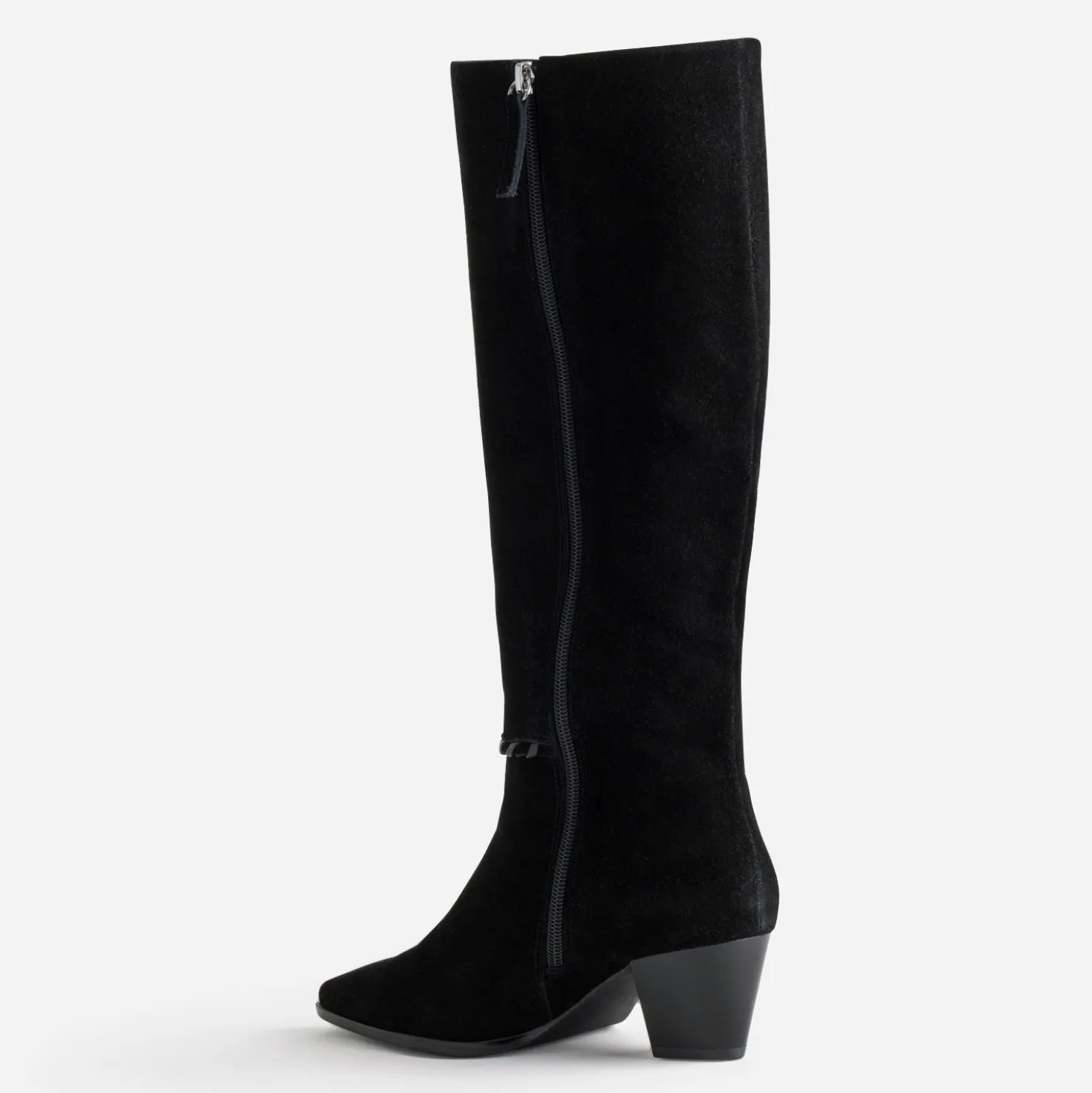 Botte noire cuir velours détail tressage