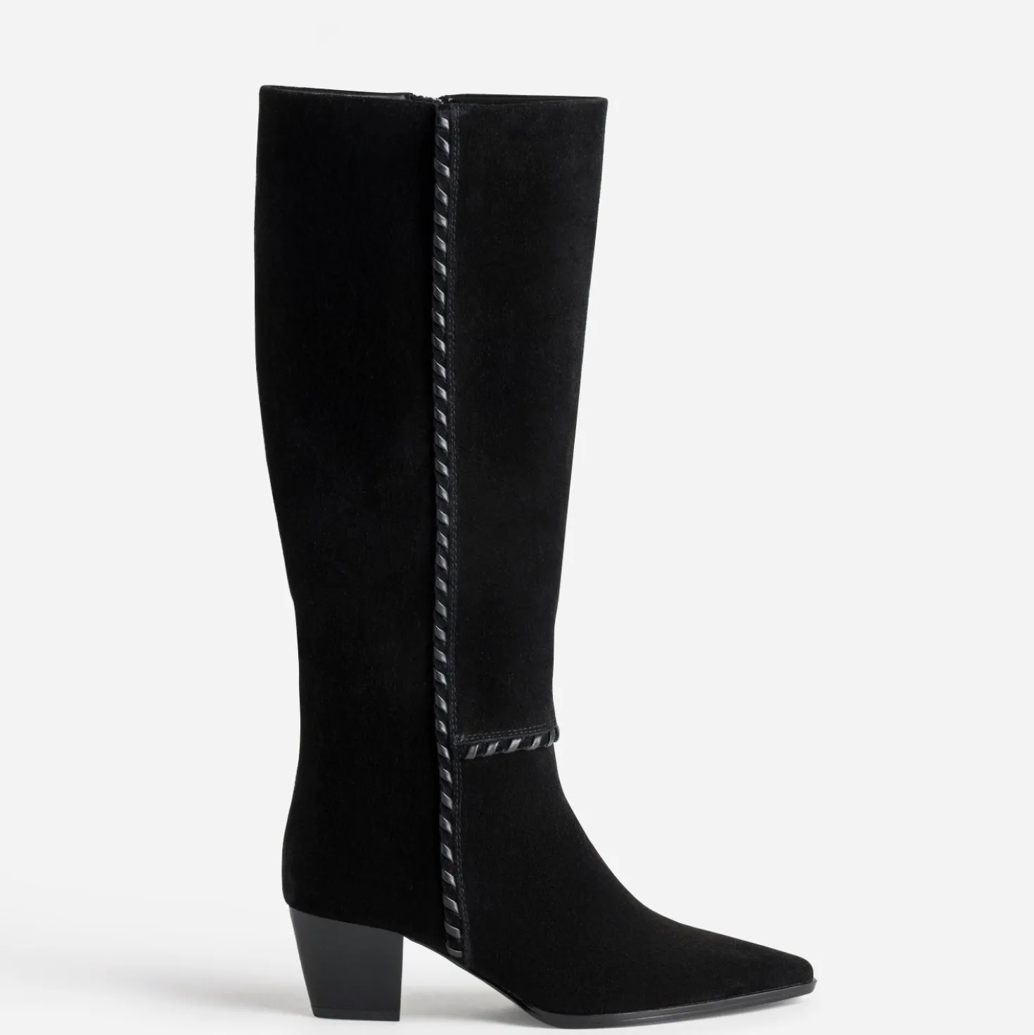 Botte noire cuir velours détail tressage