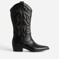 Botte noire esprit santiag coutures marron