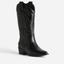 Botte noire esprit santiag coutures marron